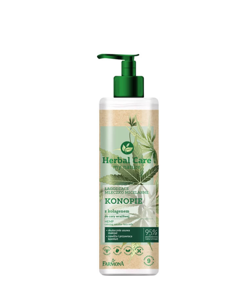 HERBAL CARE Мицеллярное молочко для снятия макияжа конопля и коллаген 400 мл